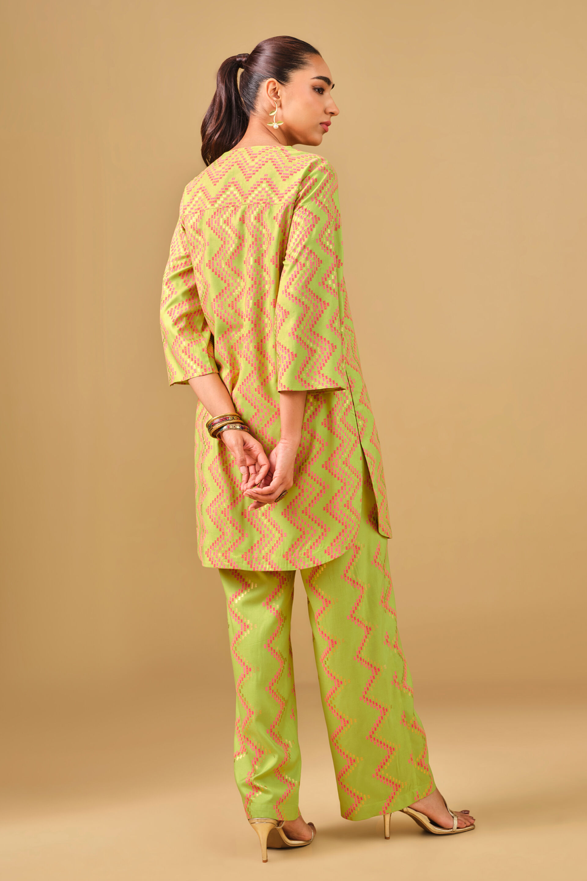 Lime Green Printed Viscose Kurta Set, Lime, image 5